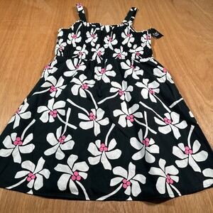 Zac Kids Floral Sundress Girls XXL 18 Black White Pink Smocked Cotton